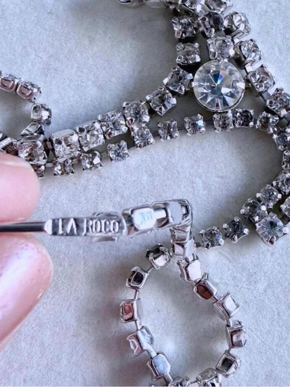 Vintage LA Roco Rhinestone Y Drop Bridal Statement Necklace Sparkle - Picture 5 of 9